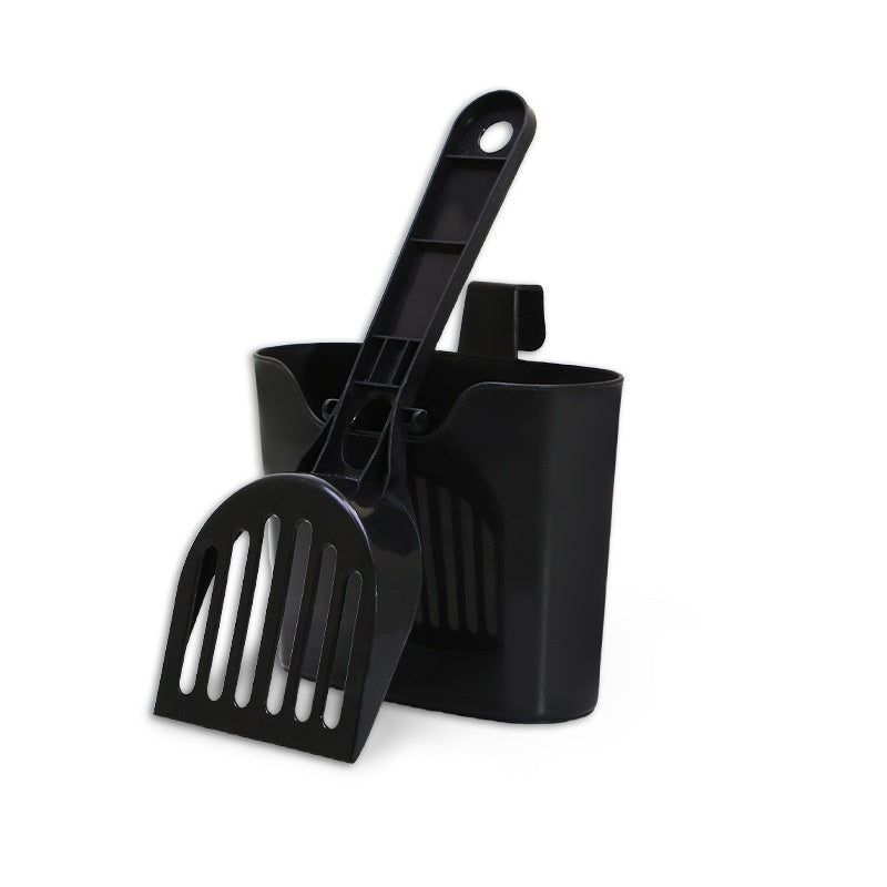 Black cat litter scoop with matching storage holder