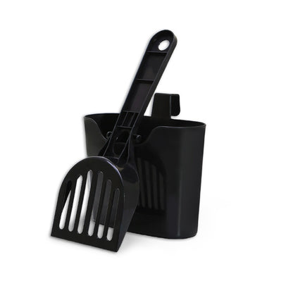Black cat litter scoop with matching storage holder